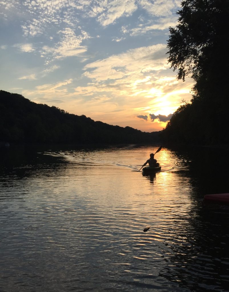 Kayaking at sunset on the Potomac River at Snyder's Landing.